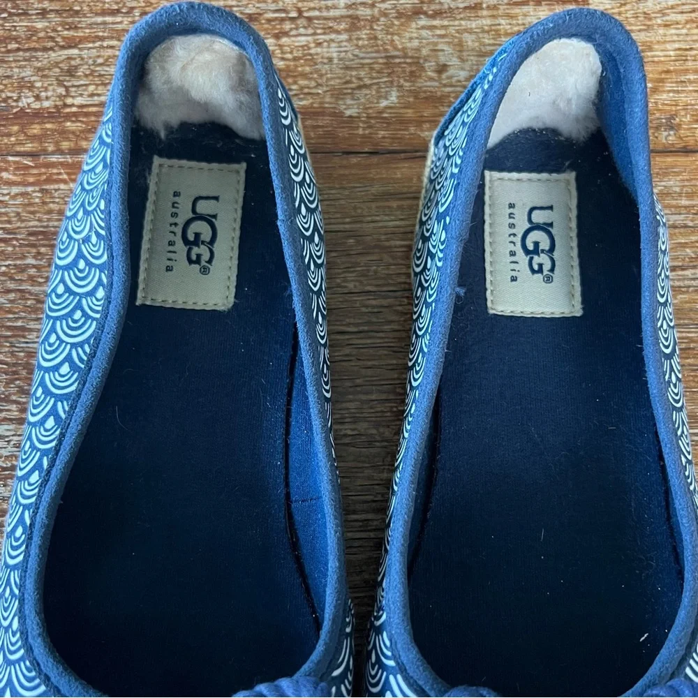 UGG SYLESTE Canvas LAMB FUR ESPADRILLE SCALLOP FLATS Slip On Shoes Size 8